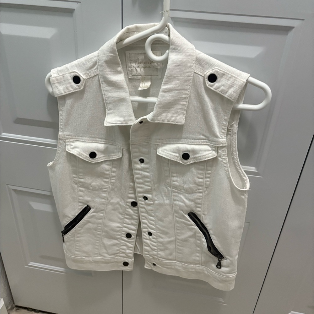Forever 21 White Denim Vest with Black Details